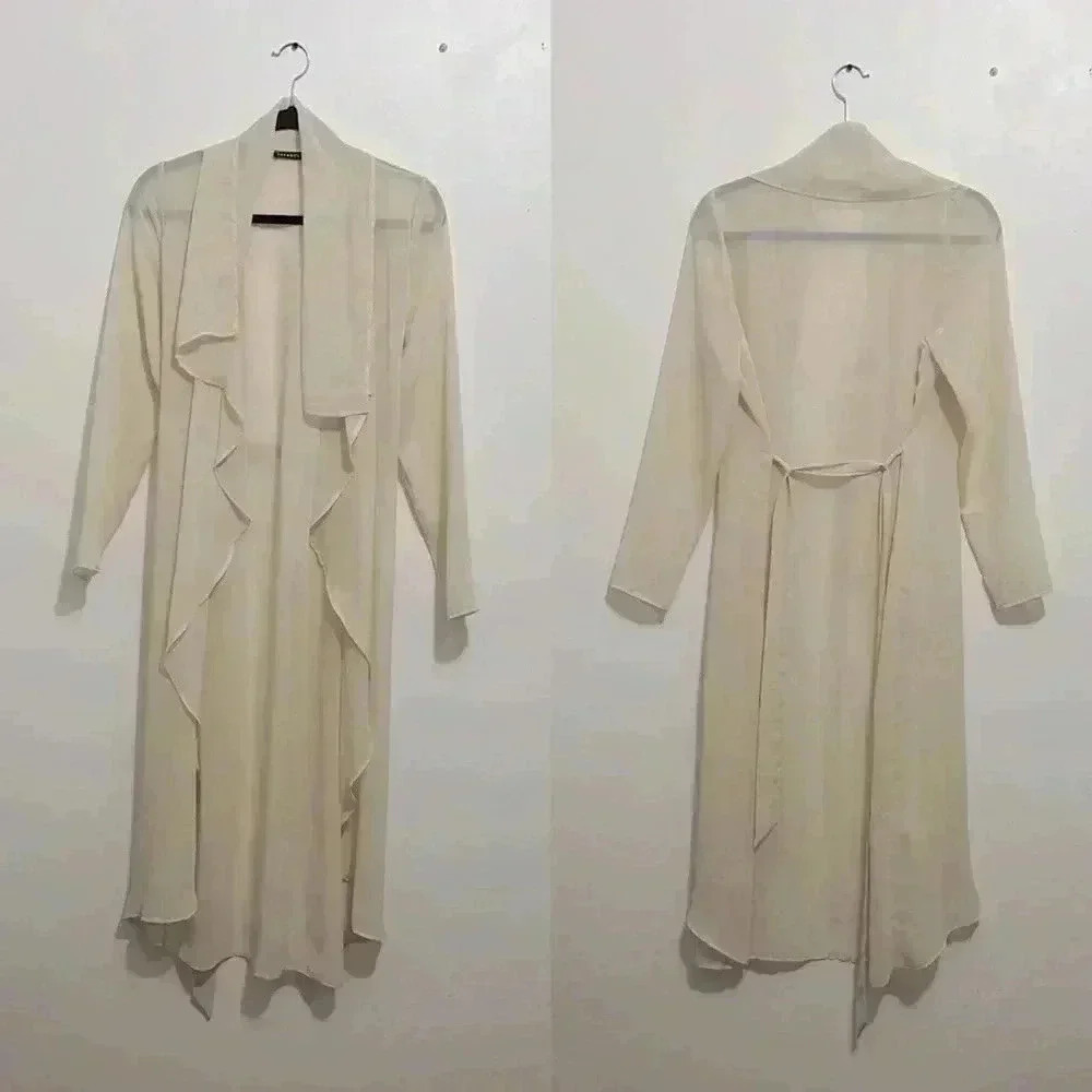 ❤️ Mendicino seven sisters cream sheer drapey jacket with  waist tie Size S